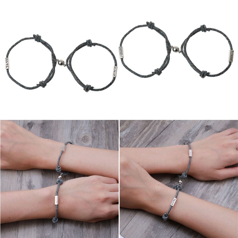 2 Styles Lovers Matching Friendship Bracelet Rope Braided Couple Magnetic Distance Love Heart Bracelet Kit Lover Jewelry