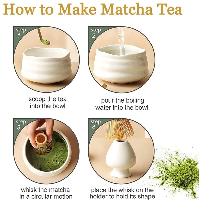 Japanese Matcha Tea Set, Matcha Ceremony Accessory - Matcha Whisk, Ceramic Bowl And Whisk Holder, Traditional Scoop