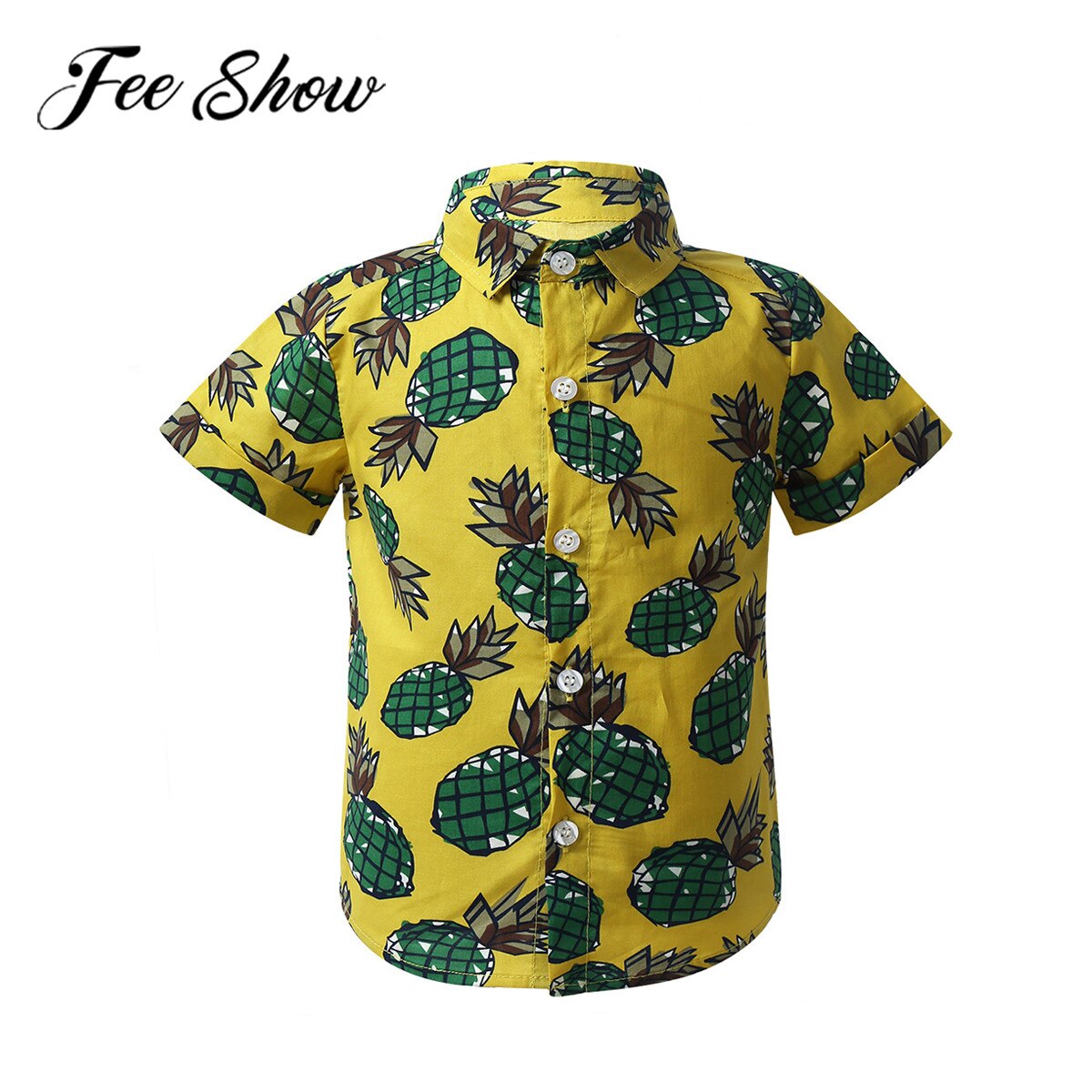 FEESHOWSummer T-Shirt manches courtes bébé garçon | Vêtements de fête décontractés pour bébés garçons T-Shirt imprimé ananas et Slim avec boutons