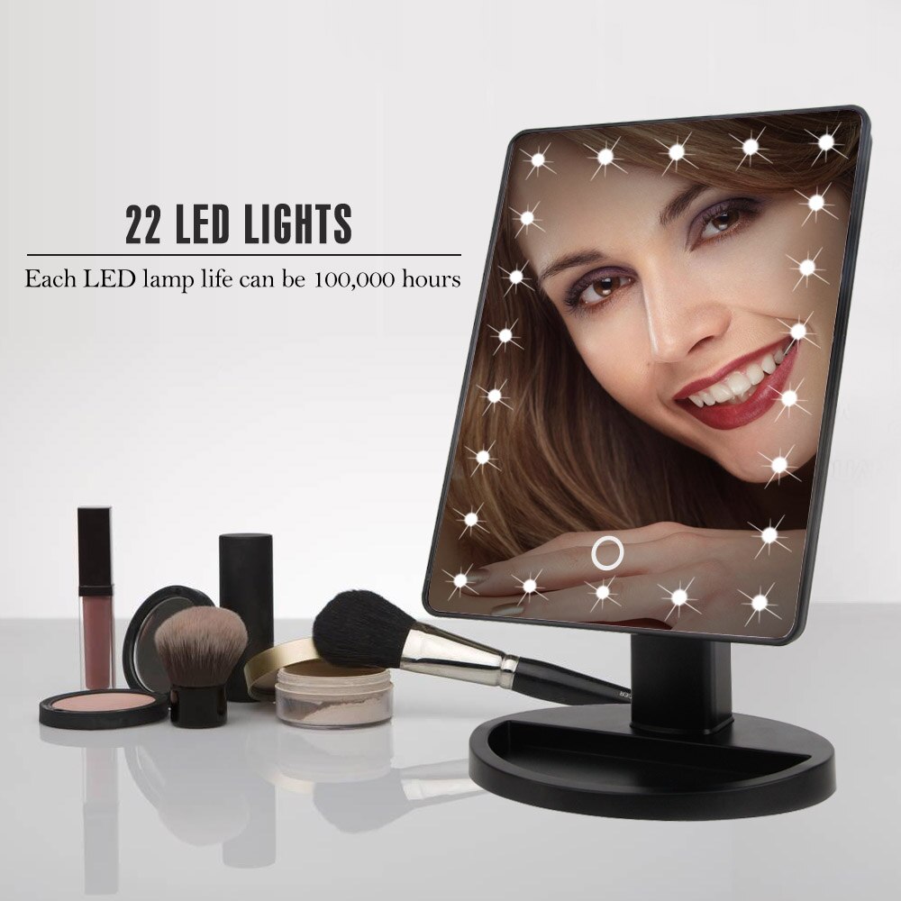 Led Light Makeup Mirror Vanity Touch Screen Cosmetic Storage Organizer Stand 360°C Makeup Organizer Bathroom