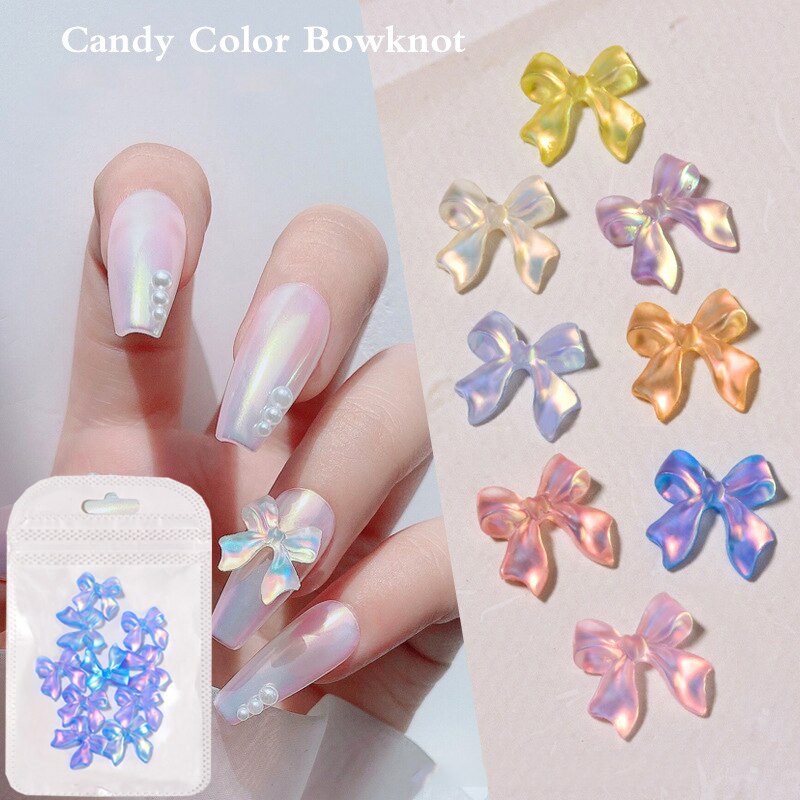 10 stk/pose blanding farger 3d nordlys sløyfer spiker rhinestones diy dekorasjon negle krystall smykker bånd sommerfugl manikyr tilbehør