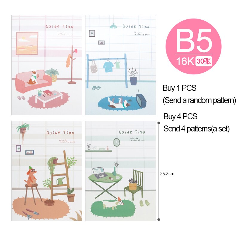 1pcs B5 Cute Stationery Cute Notebook Set Simple Small Fresh Girl Personality Diary Card School office Supplies: Quiet time random