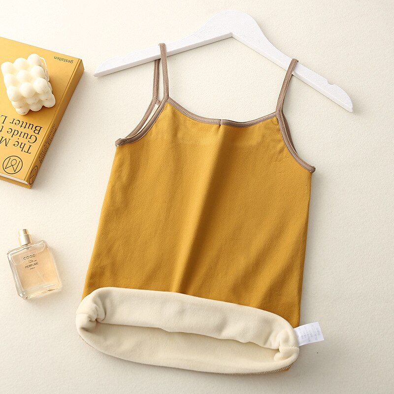 Chaleco de terciopelo con tirantes para mujer, Top corto grueso, ropa interior para chica, camiseta sin mangas para mujer: Yellow
