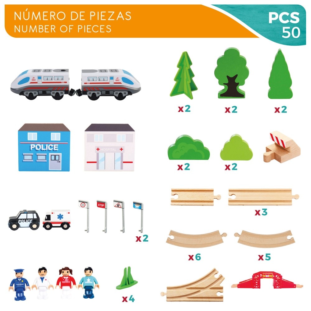 Circuito tren de madera 50 piezas woomax