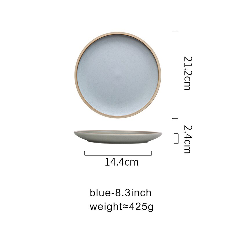 8.3/10inch Porcelain Dinner Plates Set Pizza Pasta Serving Plates Matte Glaze Steak Dessert Dishes Tableware: blue-8.3 inch