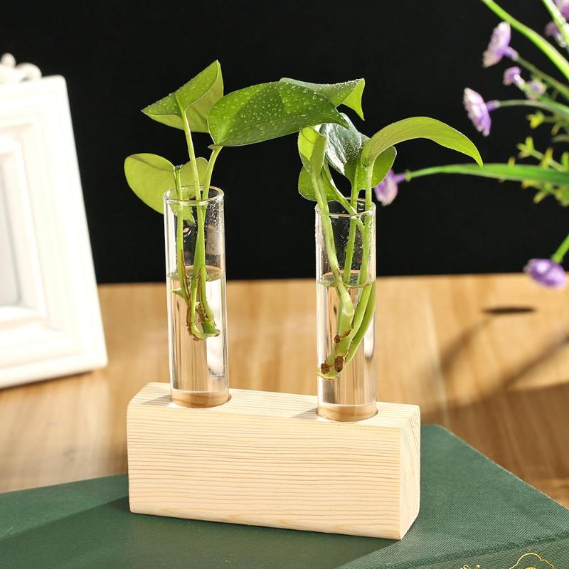 Maceta de vidrio jarrón de terrario planta hidropónica bonsái marco de madera decoración de la Oficina del hogar
