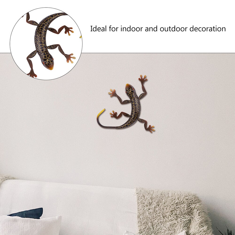 1Pc Metal Gecko 3D Wall Art Sculpture Decor Indoor Outdoor Hanging Ornament
