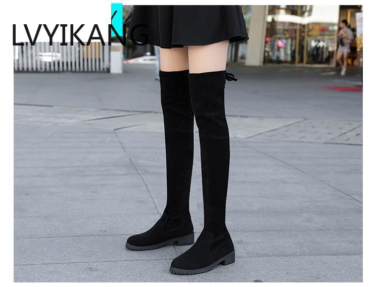 Bottes noires au dessus du genou pour femme, chaussures Sexy, cuissardes hautes, bout rond, automne hiver