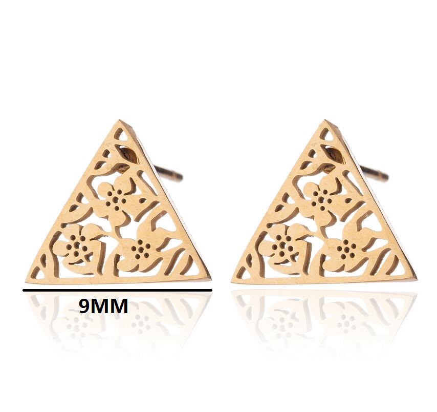 Pendientes sencillos de triángulo abierto Unisex, joyería delicada de acero inoxidable Punk Rock, con cierre de tuerca, geometría, triángulo de la muerte: Verde / Color amarillo claro