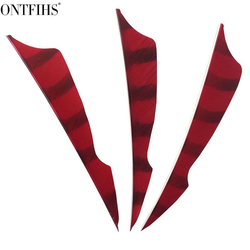 ONTFIHS RW-50 pièces 4 "rayé Double multicolore piqûre Arrrow plume Fletching pour tir à l'arc flèche accessoires Fletches plumes: Rouge
