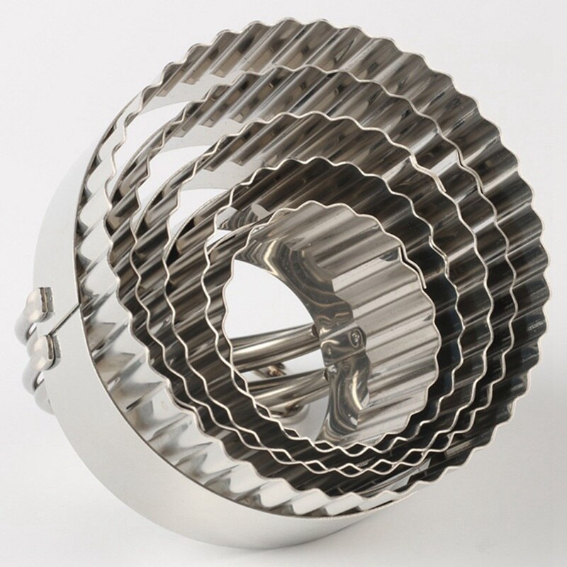 5Pcs/Set Round Wave Stainless Steel Cookie Cutters With Handle Pie Fondent DIY Cake Cutter Biscuit Scones Pasty Kitchen Tools
