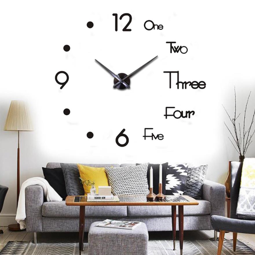 Reloj de pared grande 3D DIY, pegatinas decorativas de espejo acrílico, aguja de cuarzo, Horloge, decoración del hogar