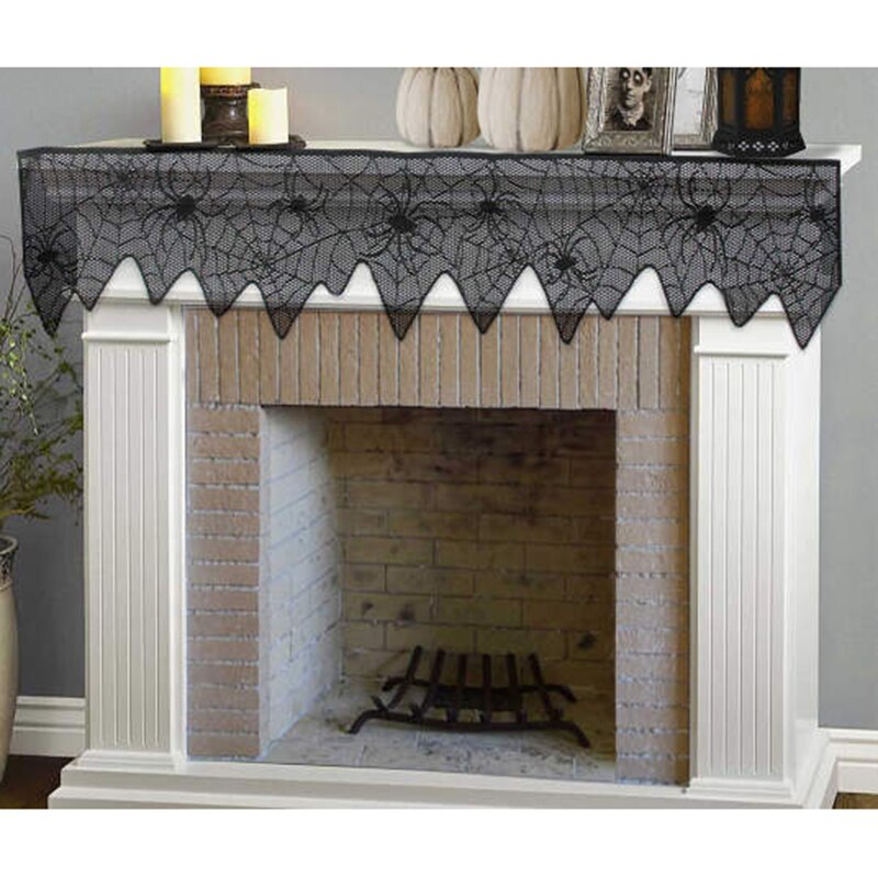 Gordijn raam schoorsteenmantel doek halloween decoratie kant zwart spinnenweb vleermuizen kachel handdoek voor feest  js22