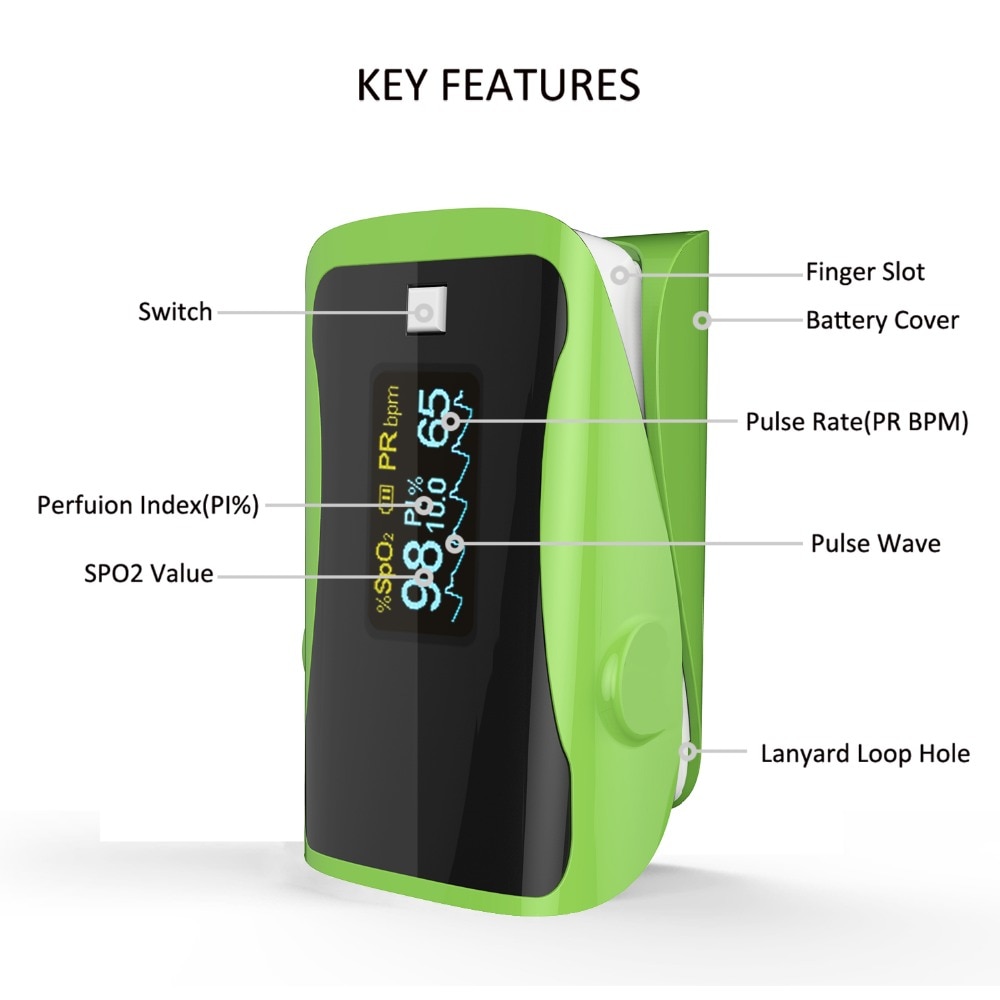 PRCMISEMED Household Health Monitors Pulsioximetro Oximeter Monitor Pulsioximetro OLED Heart Rate SPO2 Pulse Oximeter-Green