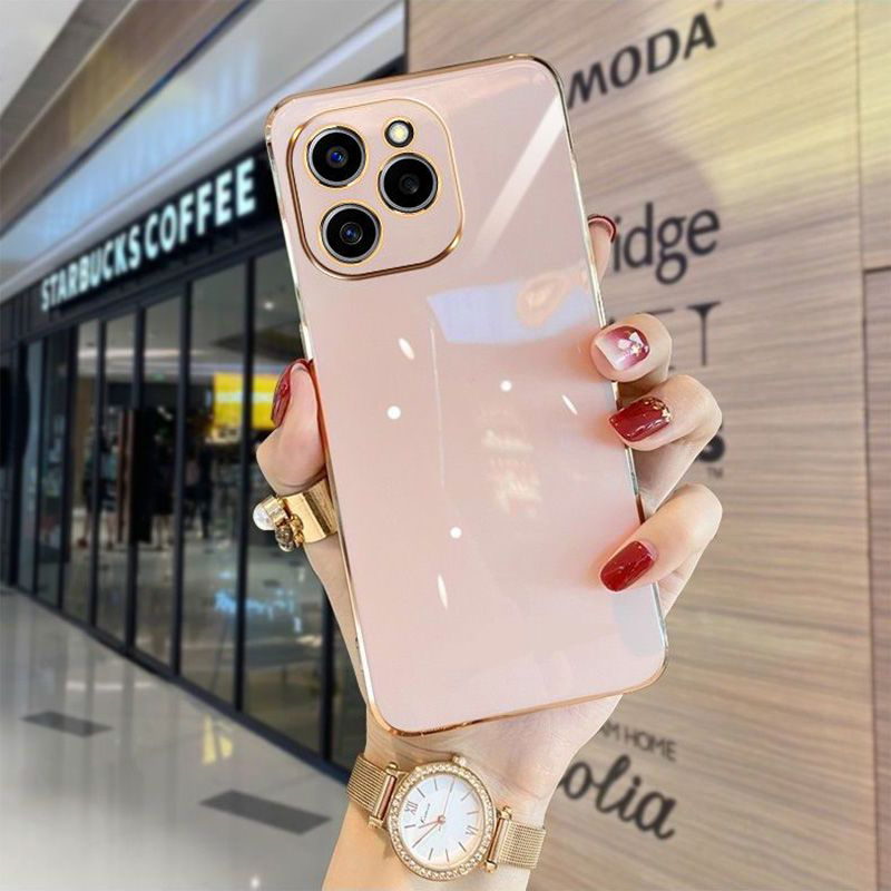 For Infinix Smart 8 Pro Case Smart8 Plus 8HD Phone Case Straight edge electroplate Plating ShockProof Silicone Back Soft Cover: ABS / pink
