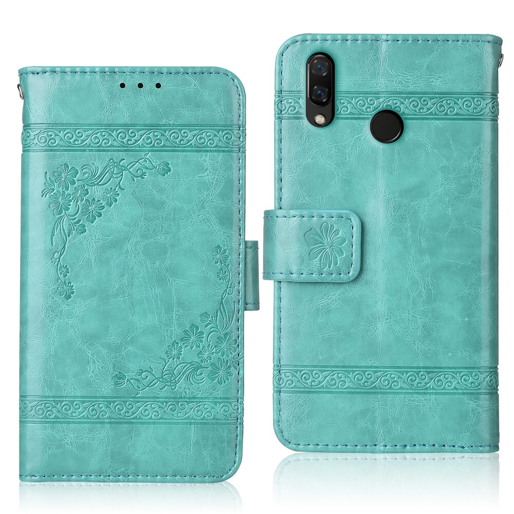 For On Huawei Y6 MRD-LX1 MRD-LX1F Coque Back Cover Y62019 Case Flower Wallet Case For Huawei Y6 Phone Bag: oil-Green