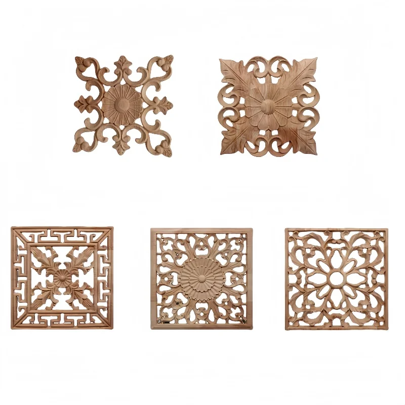 Accessori per mobili intagliati in legno in stile europeo - Sculture cave quadrate in legno massello per porte dell'armadio, cucina e decorazioni per la casa