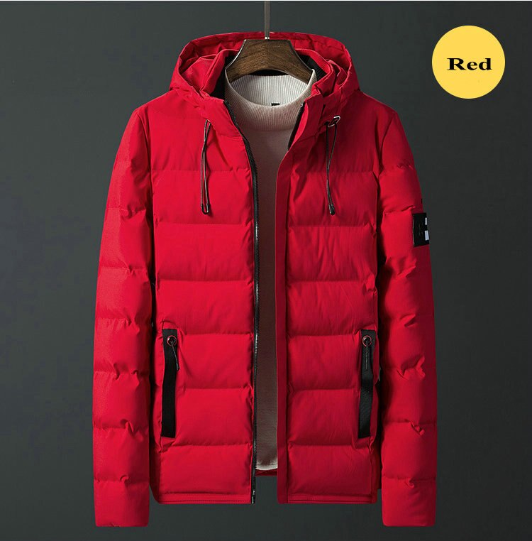 Veste d'hiver streetwear pour homme, parka épaisse et chaude à capuche, manteau d'hiver décontracté et slim pour étudiant: Rouge / Taille chinoise s