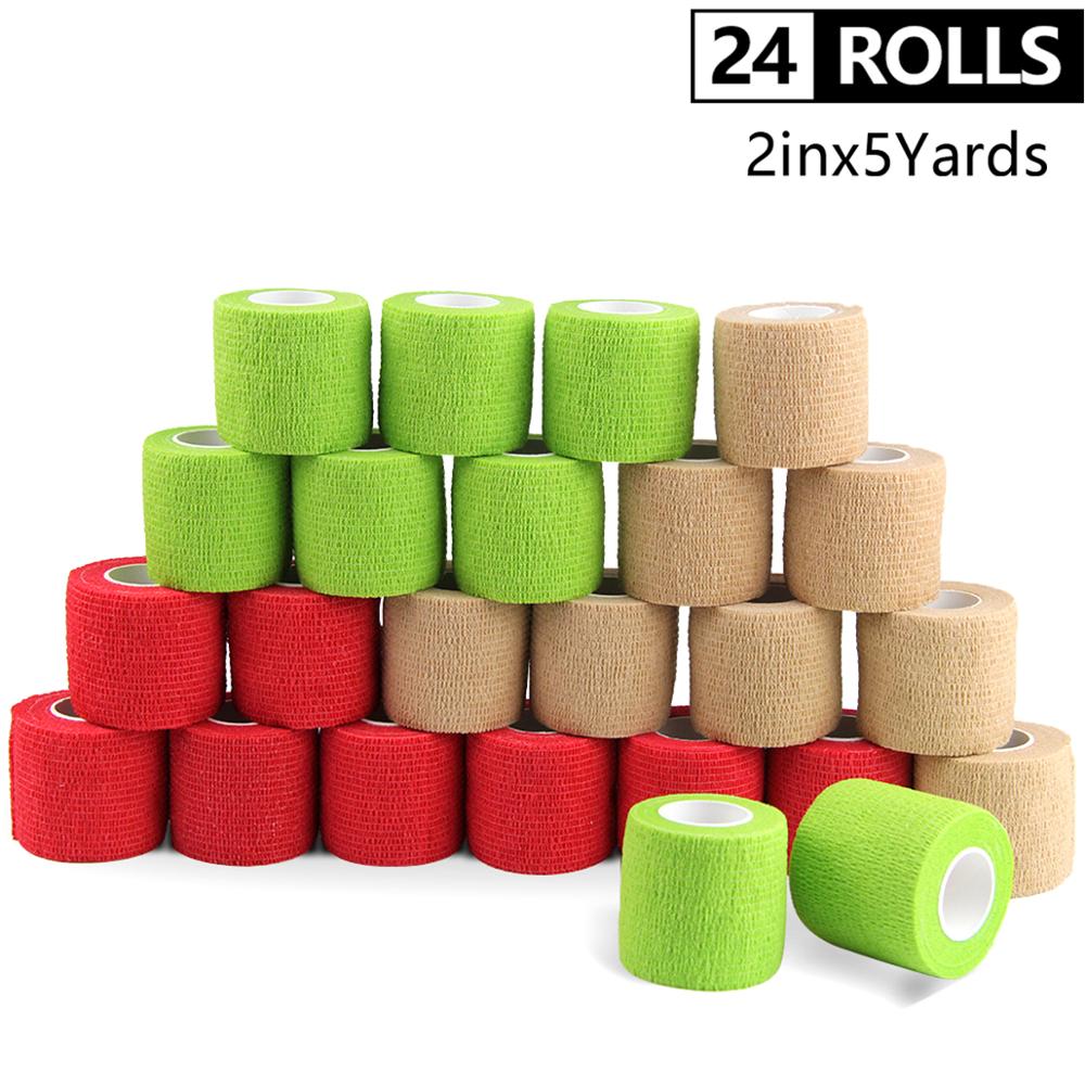 24 Rollen Selbst Klebe Verband Wasserdichte zusammenhängend Bandage Vlies Verband Sport Band Atmungs Handgelenk wickelt 5cm * 4,5 m: Mehrfarbig