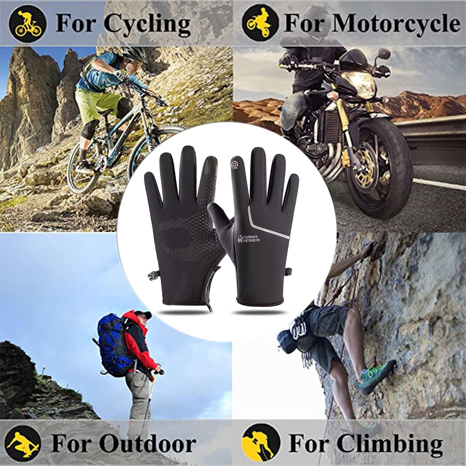 Cycling Gloves Full Finger Hiking Gloves Hiking Winter Gloves Waterproof Anti-Slip Thermal Gloves with Fleece for Biking Climb