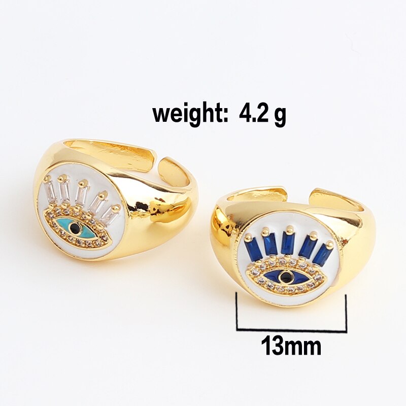 Trendy Chunky Evil Eye Ringen Regenboog Keuze Verstelbare Signet Ronde Ring Koper Cz Sieraden Party Wedding Voor Vrouwen