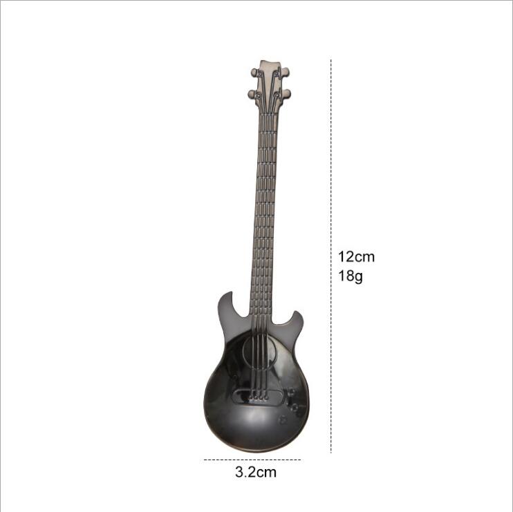 Guitare arc-en-ciel cuillères en acier inoxydable, cuillère à café et à thé, couverts, outils pour boire, cuillère à café 1 pièce: Black