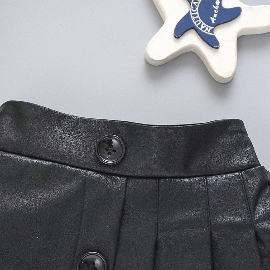 Peuter Baby Kids Meisjes Mini Rok Mode Effen Kleur Bont Rok Individuele Plooirok Leuke Drie Knop Kinderen Rok Falda