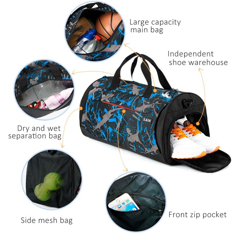 Scione Geometric Printing Travel Bags Large Waterproof Duffel Shoulder Bag Luggage Anti-theft Laptop Portable Sports Shoe Pack