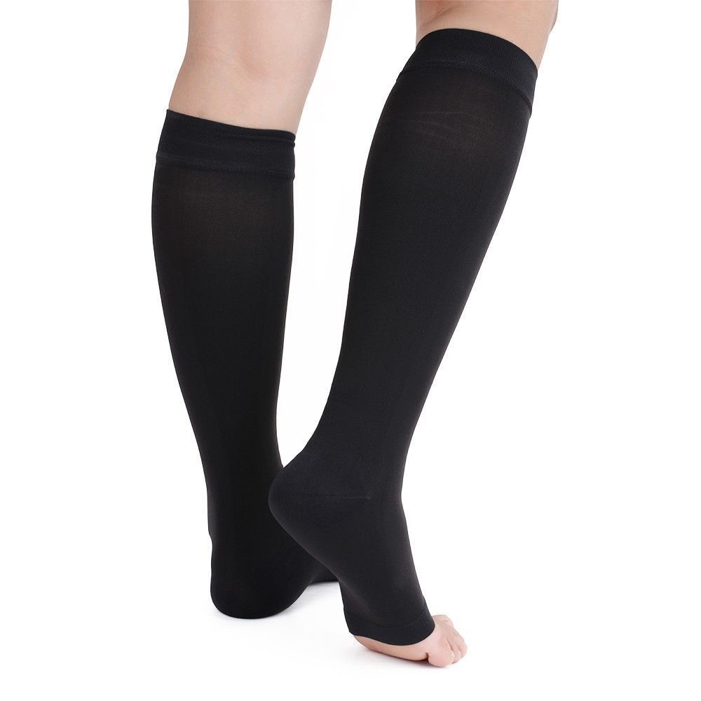 Bløde nylon sokker med høj kompression til knæ, anti-træthed åben tå støtte lange sokker plantar sport herre damestrømper s~xxl