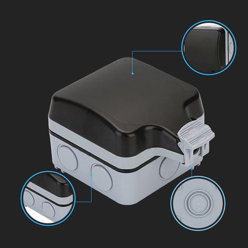 IP66 Weatherproof Waterproof Outdoor BOX Wall Socket 16A Single EU Plug Switched Outlet Electrical Socket Home Hardware
