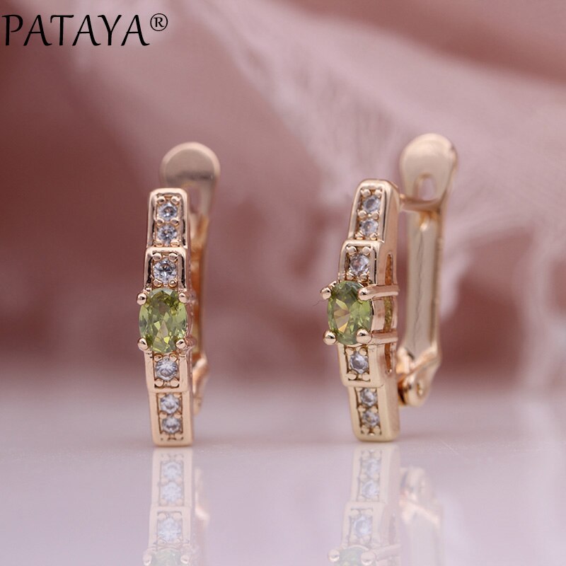 PATAYA Oval Green Earrings Women Wedding Cute Fine Jewelry 585 Rose Gold Multicolor Natural Zircon Dangle Earrings