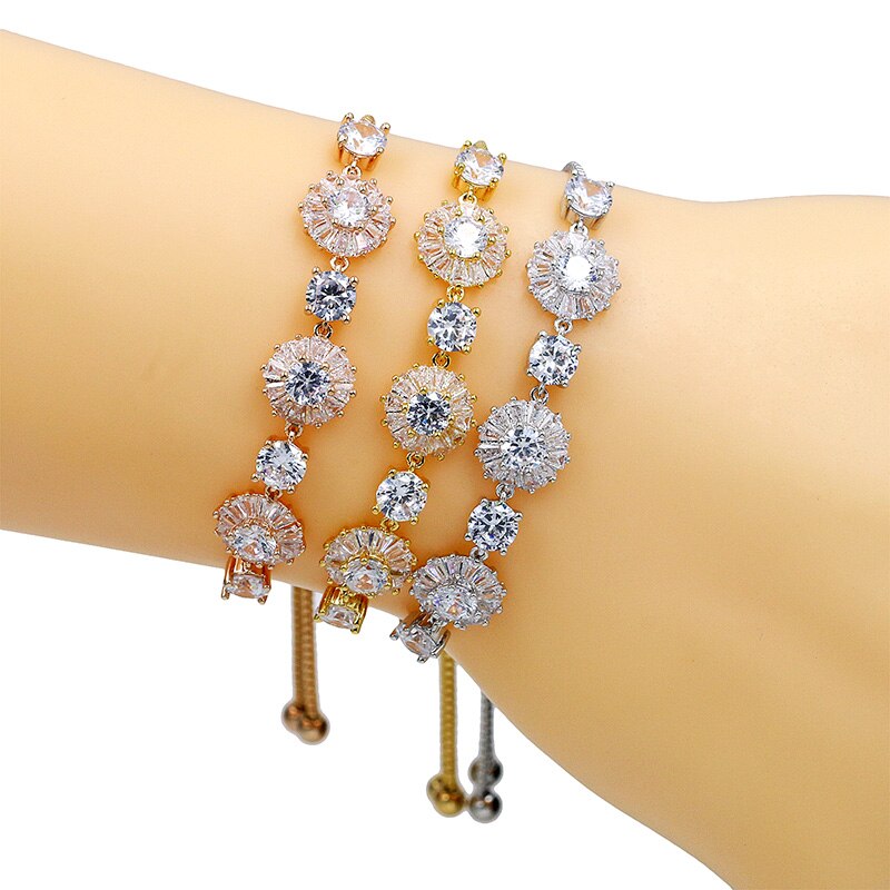WEIMANJINGDIAN Factory Directly Rose Gold Color Plated Flower Cubic Zirconia Crystal Adjustable Bracelets for Women