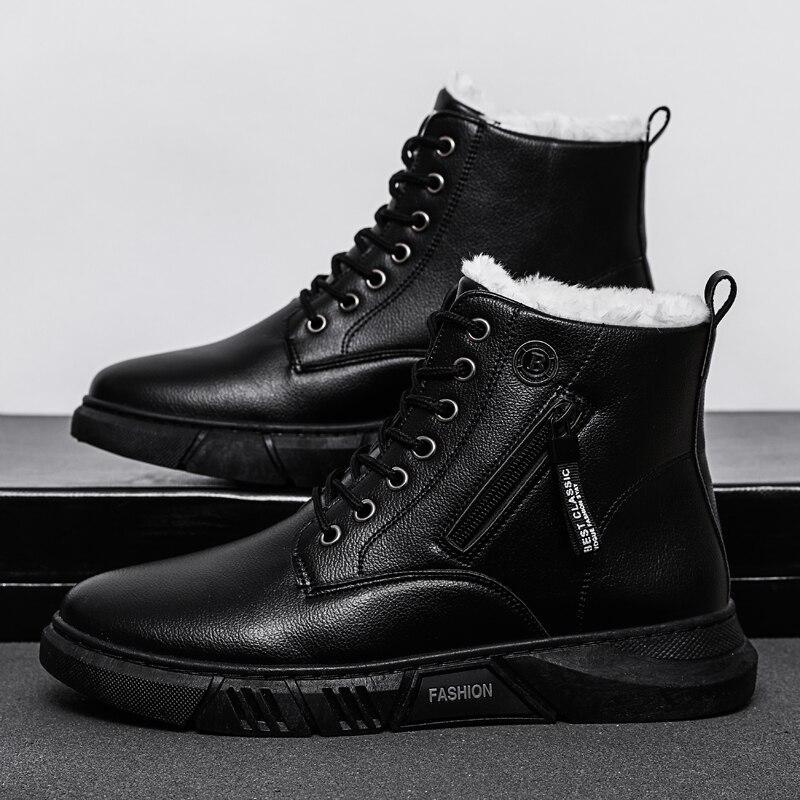 High-top zipper boots winter plus velvet snow boots keep warm high-top casual shoes men's sports shoes zapatillas hombre