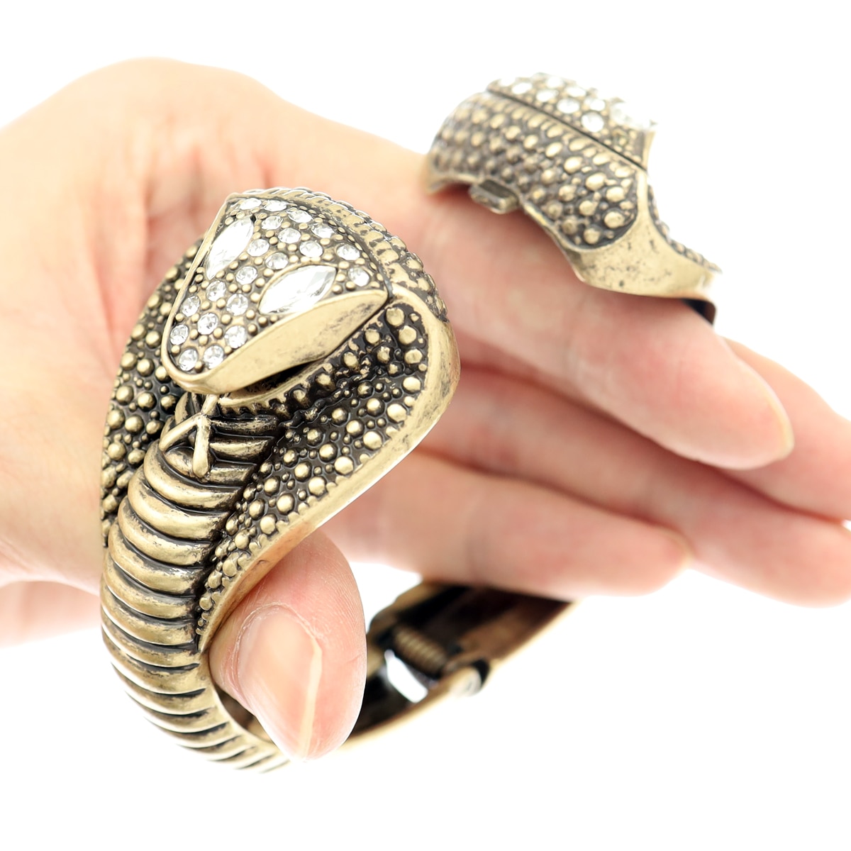 Rhinestone Cobra Hinged Snake Chunky Cuff Bangle Bracelet Egyptian Cleopatra Costume Halloween Statement African Jewelry