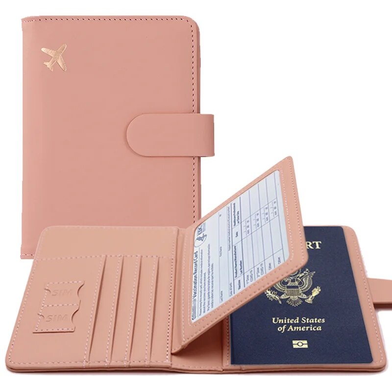 Reisepasshülle aus PU-Leder für Herren und Damen, Reisepasshülle mit Kreditkartenetui, Brieftaschenschutzhülle: Rosa
