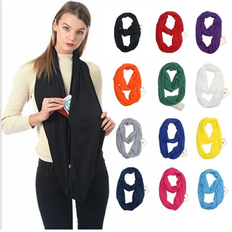 Dames infinity sjaal met opbergvak met rits - effen kleur