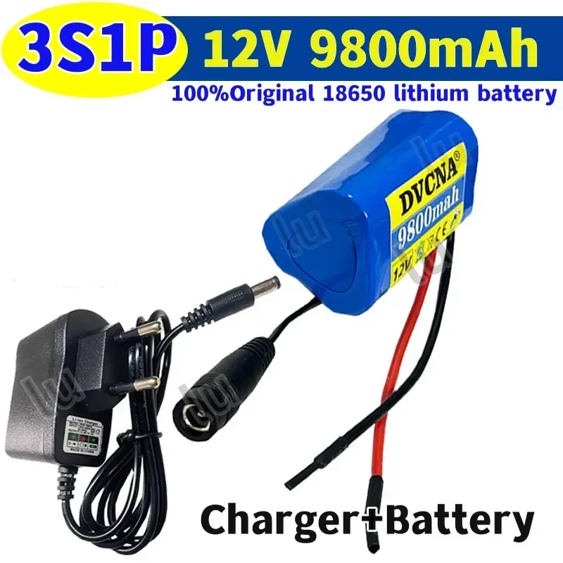 12V 18650 Battery Pack 9800mah 3S1P Li-ion Rechargeable Batteries with BMS Lithium Cells Protection Board +12.6V Charger: green