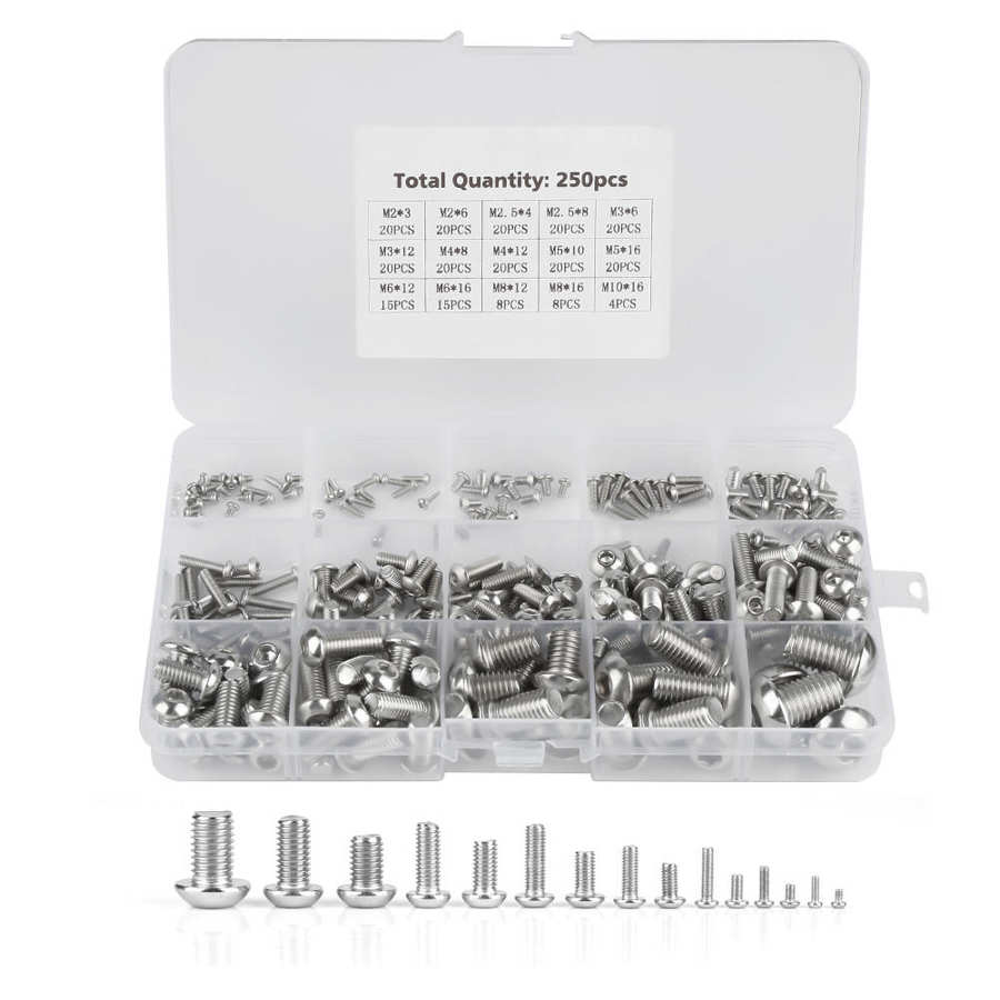 Machineschroeven 250 stuks  m2/ m2.5/ m3 /m4/ / m6/ m8/ m10 machineschroevenset voor laptop/toetsenbord/telefoon/pc schroevenset machineschroeven