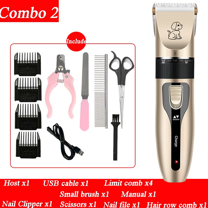Cão máquina de cortar cabelo pet aparador de pêlos filhote cachorro grooming barbeador elétrico conjunto gato acessórios lâmina cerâmica recarga profissão suprimentos: combo 2
