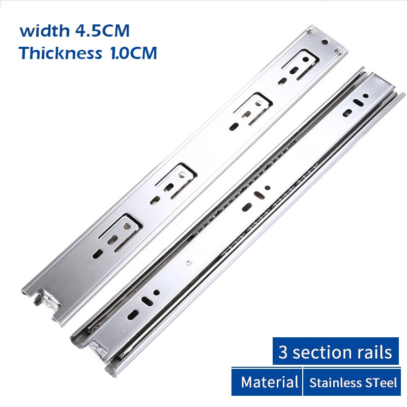 Stainless Steel Drawer Slide Soft Close Drawer Slide 10-20 Inch Three Section Cabinet Slide Bearing Rail Furniture Hardware