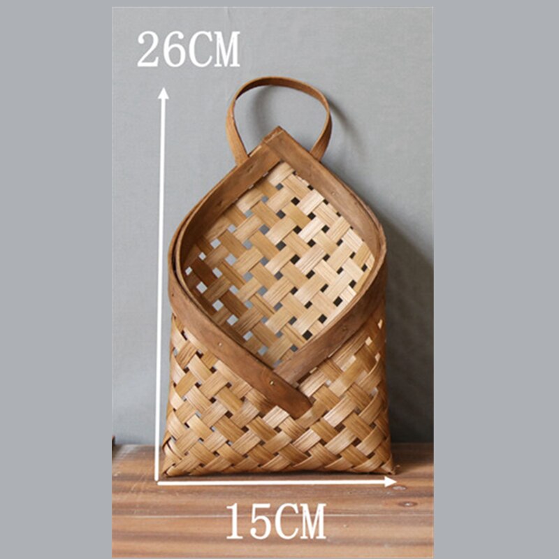 Haven vægmonteret blomsterkurv håndlavet kurv potte bambus rattan urtepotte hængende kurv fugle reden vægdekorationer: Femkant 26cm x15cm