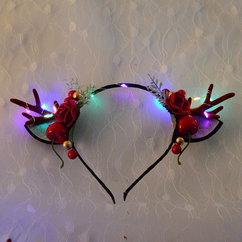 Diadema navideña con orejas de elfo para niños, diademas luminosas con luz LED, accesorios para el cabello para de navidad: 06