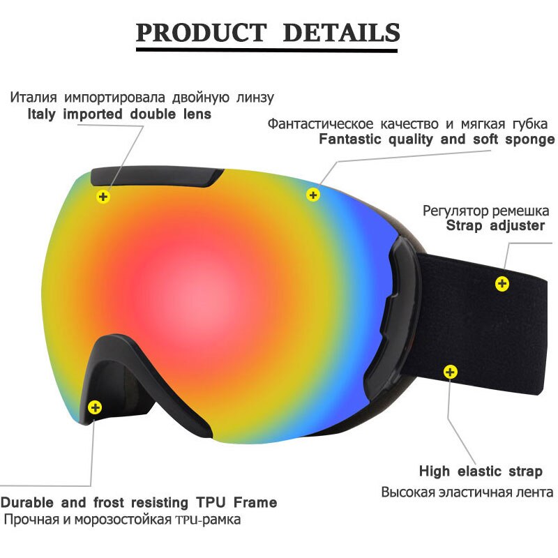 Anti-fog Double Layers Ski Goggles Lens Ski Mask Glasses Skiing Snow Snowboard Goggles Eyewear Mirror Polarize Men Women