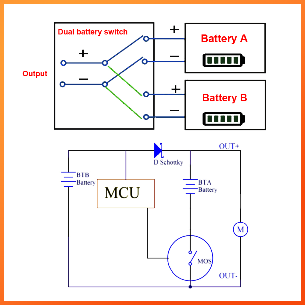 Electric Bicycle Double Battery Connection Adapter Switcher Module 20A/30A/40A Ebike 20V-72V Lithium Battery Capacity Parallel