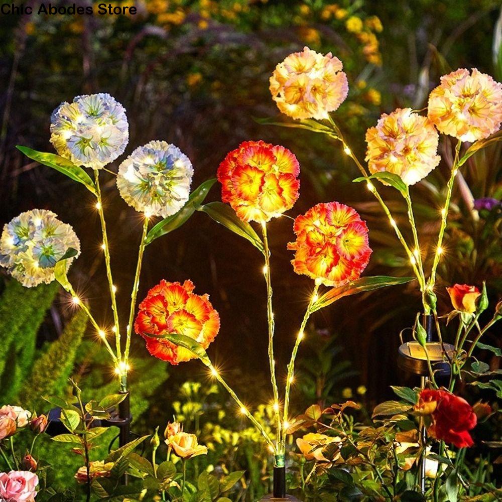 Wasserdichtes Solar--Blumenlicht mit 3-köpfiger, bodenmontierter Simulationsblumenlampe, warmes Licht, intelligente Lichterkennung