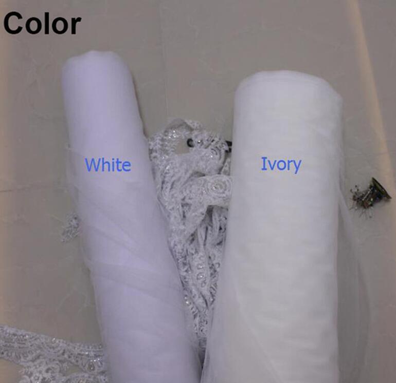 Velo de novia de encaje azul real, velo largo de tul suave blanco marfil, 3 metros de velo de novia con encaje de lentejuelas, accesorios de boda Welony