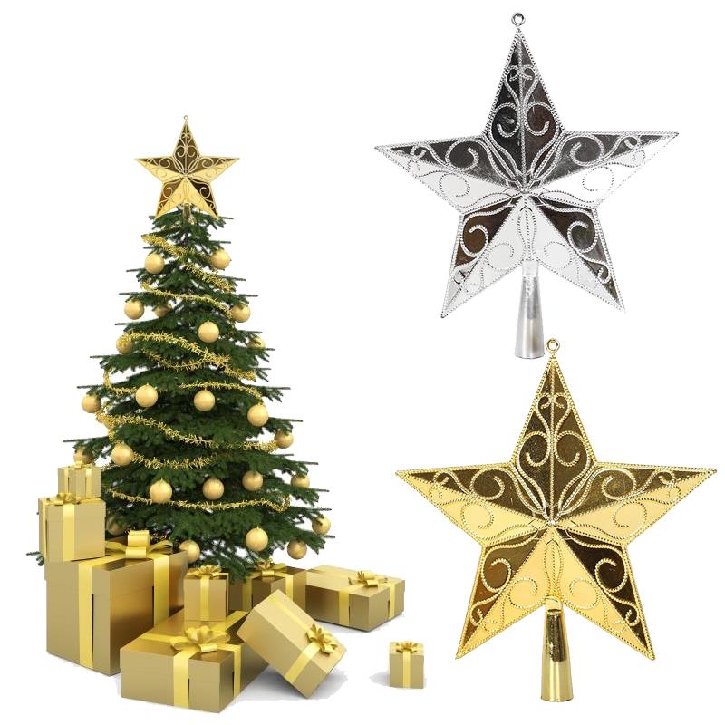 Stjerne træ top indretning pvc gylden/sølv smuk glitrende stor shimmer ornament julefest festival jul
