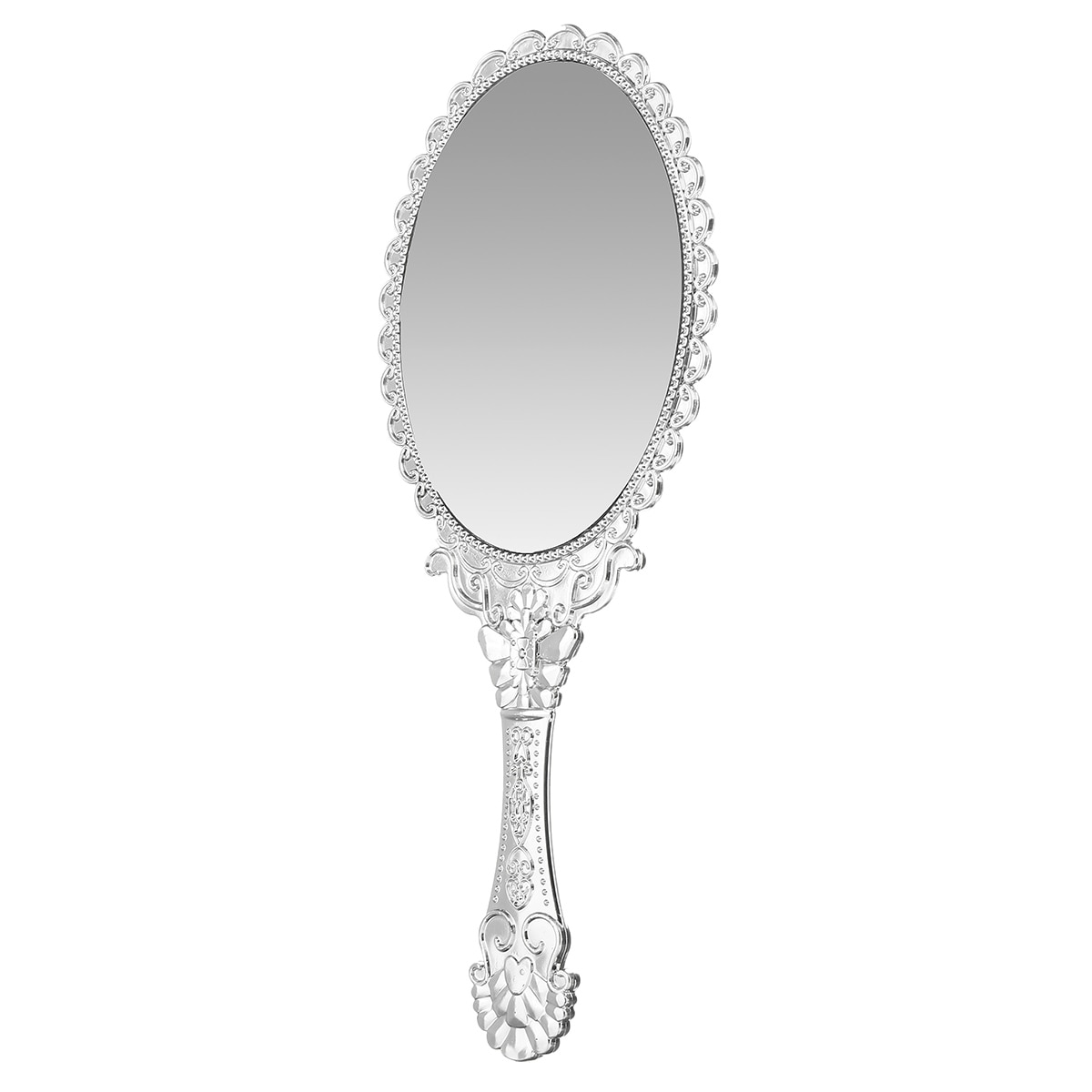 Espejo de plata con mango Vintage para mujer, maquillaje redondo ovalado, espejo de mano, maquillaje de princesa, de belleza