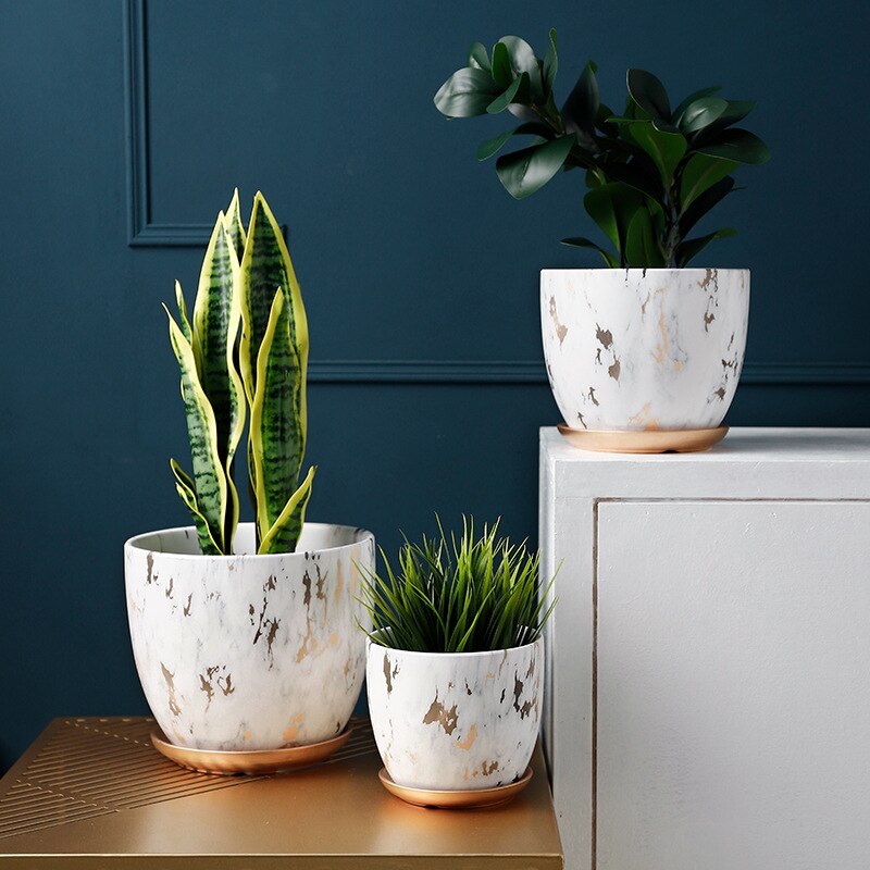 Modern Ceramic Plant Pots Flower Pot Outdoor Indoor Garden Planters Plant Containers With Drain Hole and Saucer Home Decoration