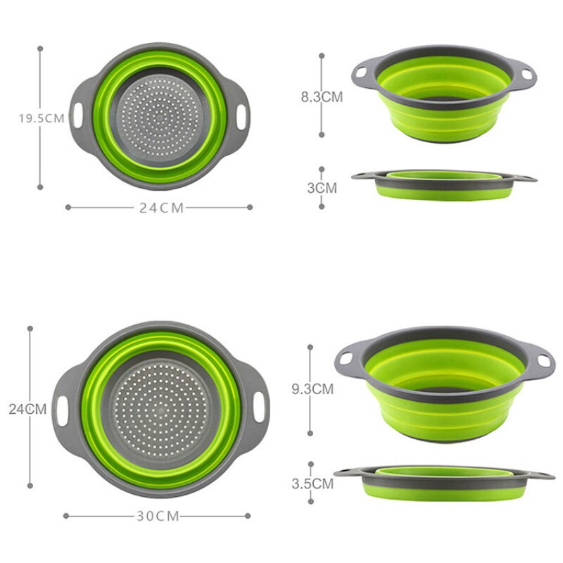 Colador de silicona plegable, cesta para lavar frutas y verduras, filtro redondo, escurridor plegable con utensilios de cocina con mango